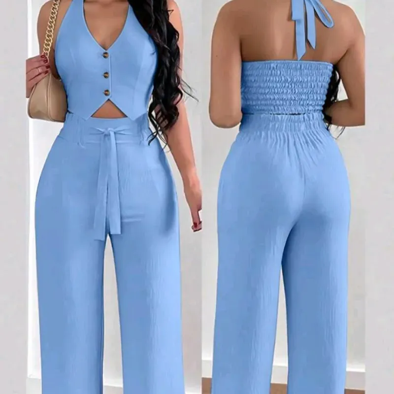 Conjunto de pantalón y blusa azul