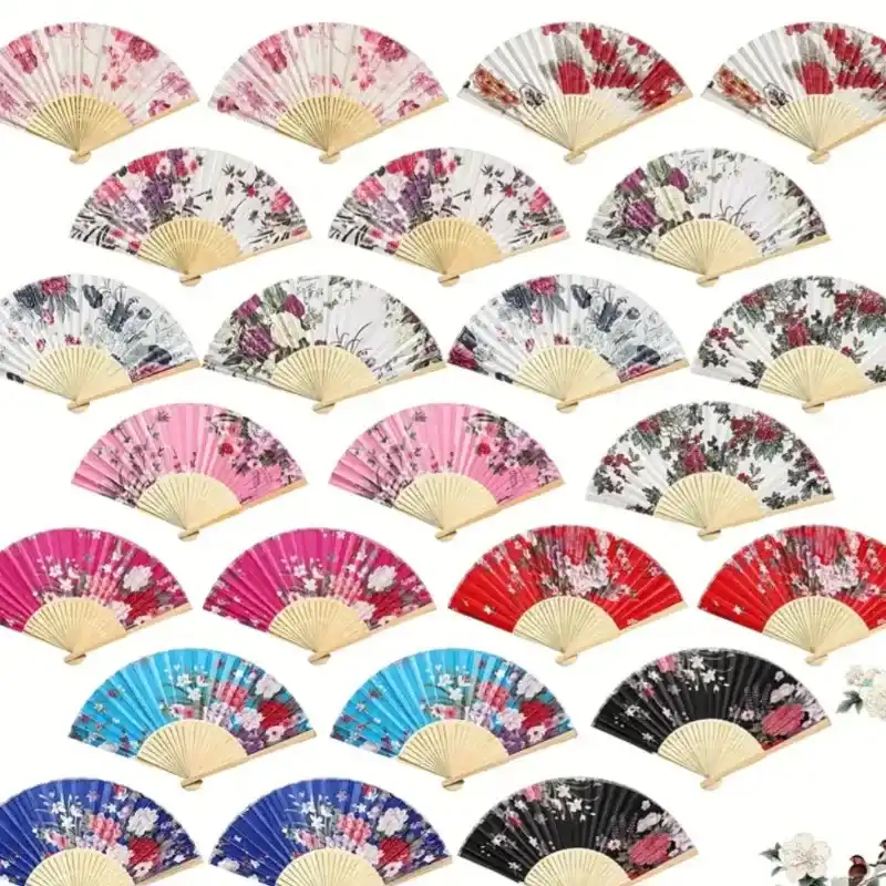 Elegante Abanico de Mano Plegable Vintage con Patrón de Rosas