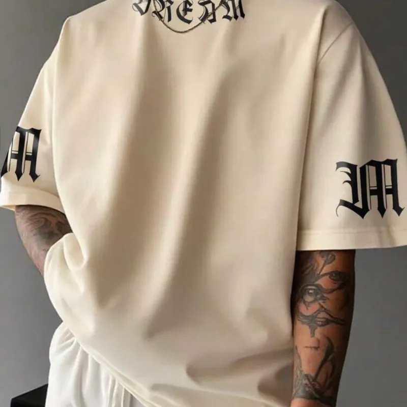 Manfinity EMRG Camiseta de manga corta casual de verano para hombres con estampado de letras y números