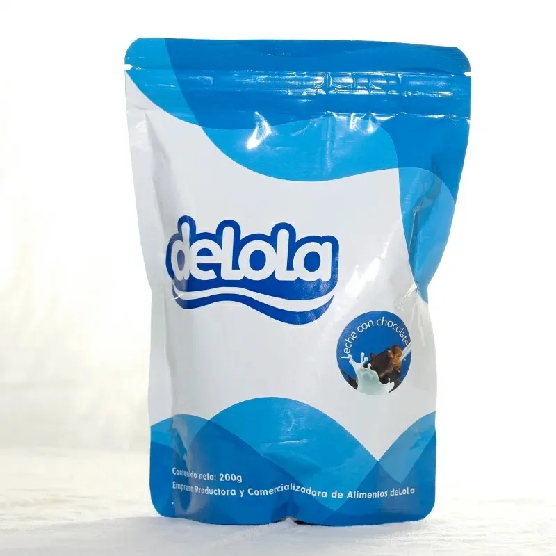 Leche con chocolate en polvo, bolsa sellada de 200gr