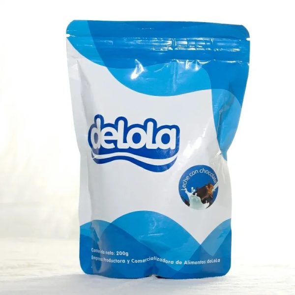 Leche con chocolate en polvo, bolsa sellada de 200gr