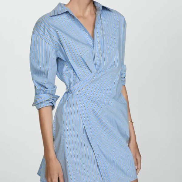 Vestido camisero azul mangas largas Mango