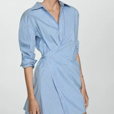 Vestido camisero azul mangas largas Mango