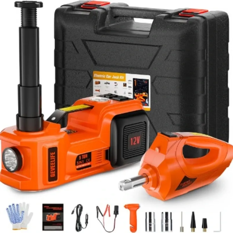 GATO ELÉCTRICO 3 EN 1 CON COMPRESOR DE AIRE (12V) Y LLAVE DE IMPACTO