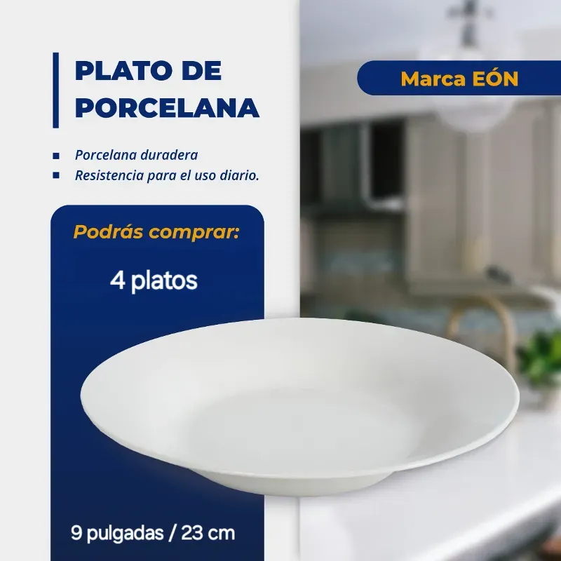 SET DE 4 PLATOS DE PORCELANA BLANCOS (FAD)