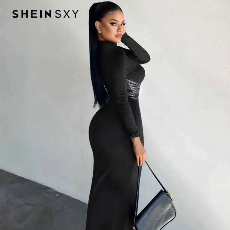 Vestido negro de manga larga