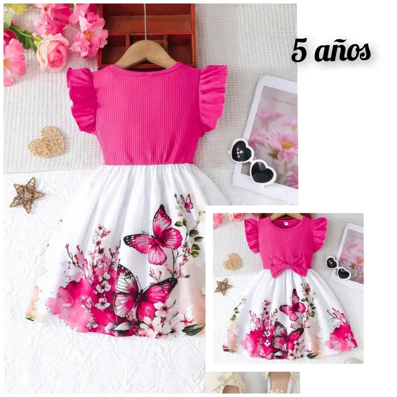 Vestido rosado estampado niña