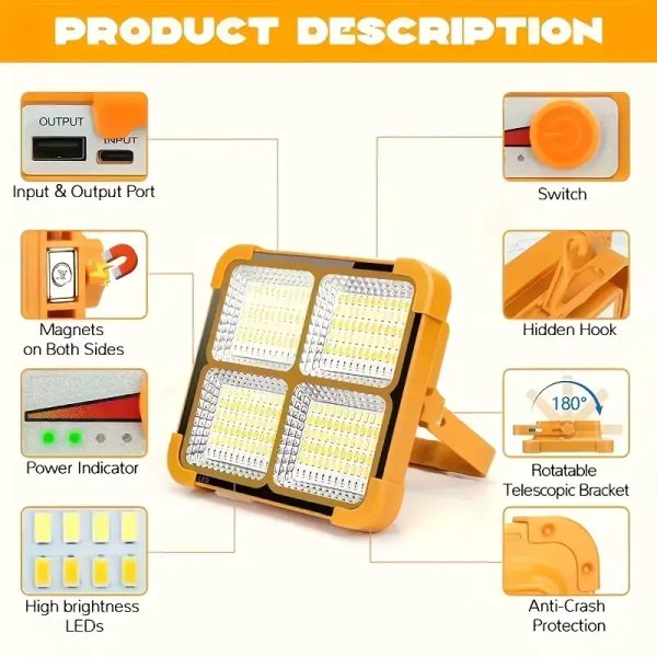 ☀️ Lámpara Solar Portátil LED recargable y Power Bank