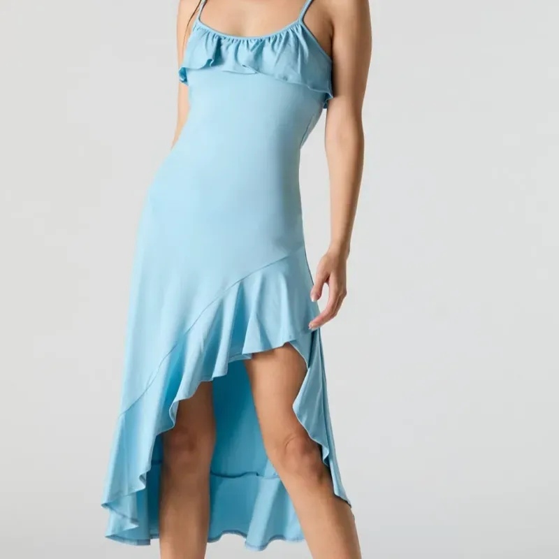 Vestido largo azul.