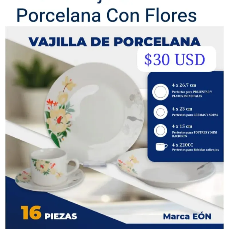 Vajilla de porcelana EON 16 piezas floreado