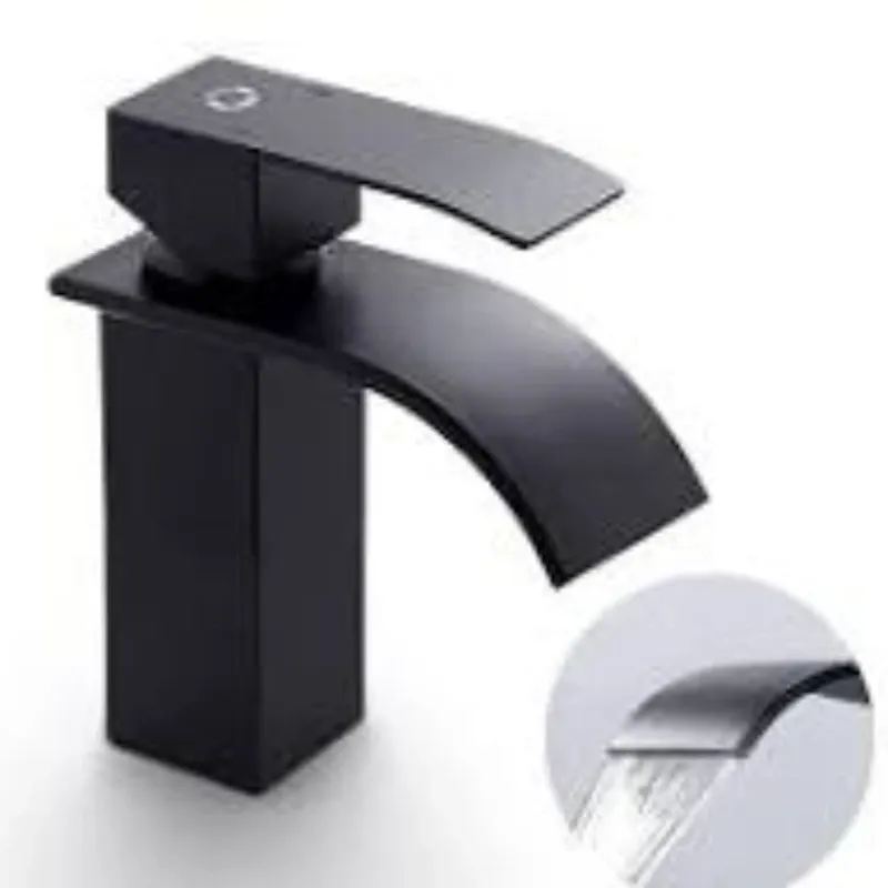 Grifo Lavabo Negro, Grifo Cascada Negro conurde Agua 84 mm Monomando Mezclador Lavabo Cascada Baño en Acero Inoxidable : ..