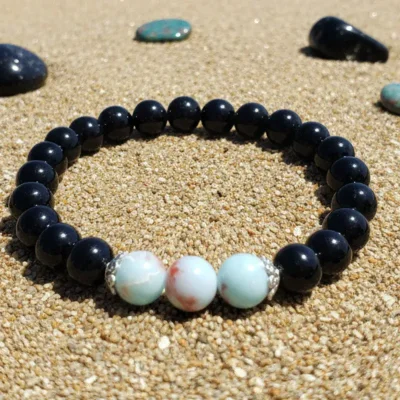 Pulsera de jaspe imperial de sedimento oceánico y ónix