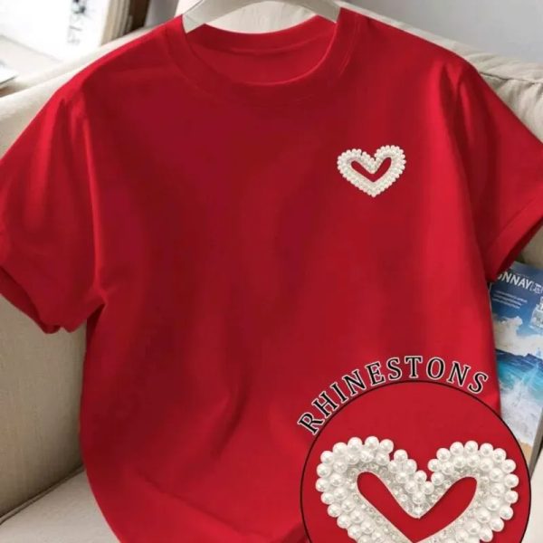 ❤️ Camiseta con diseño de pedrería — Rojo
