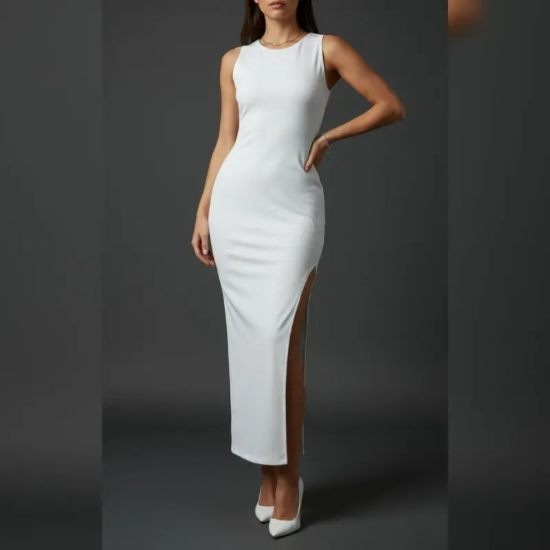 Vestido largo elastizado con abertura