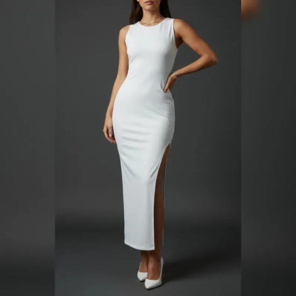 Vestido largo elastizado con abertura