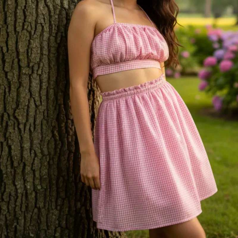 Conjunto de guinga de falda y blusa