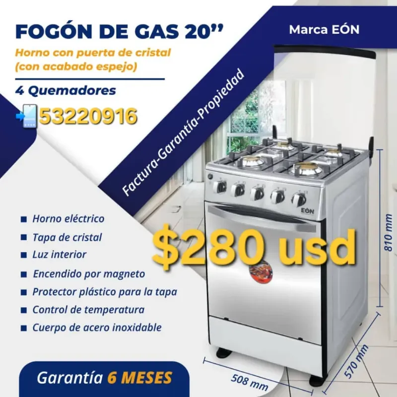 Cocina EÓN 4 hornilla con horno 20"