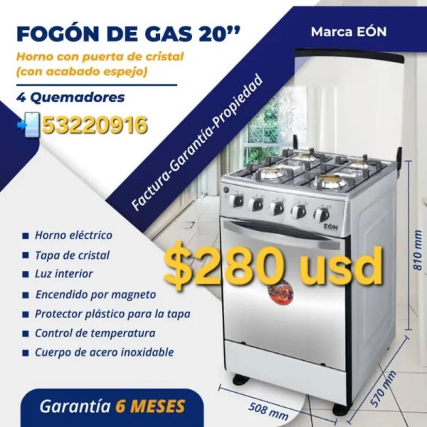Cocina EÓN 4 hornilla con horno 20"