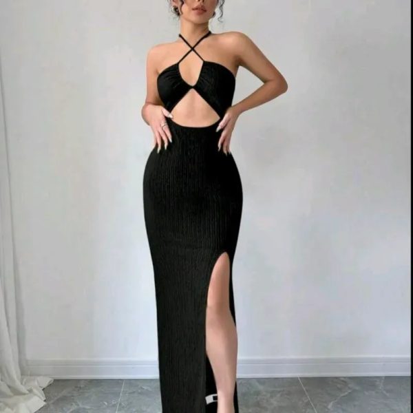  Vestido largo escote delantero — Negro
