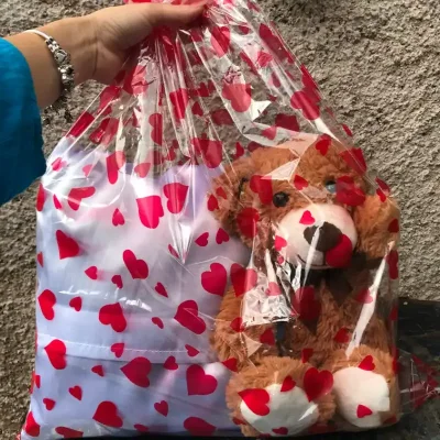 Bolsa grande de naylon con patrón de corazones