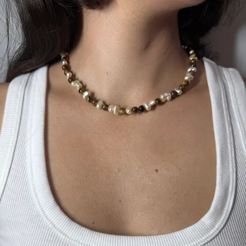 Collar perlas ojo de tigre