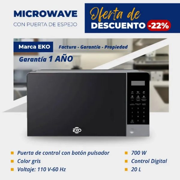 MICROONDAS 20 LITROS EFECTO ESPEJO EKO (FAD)