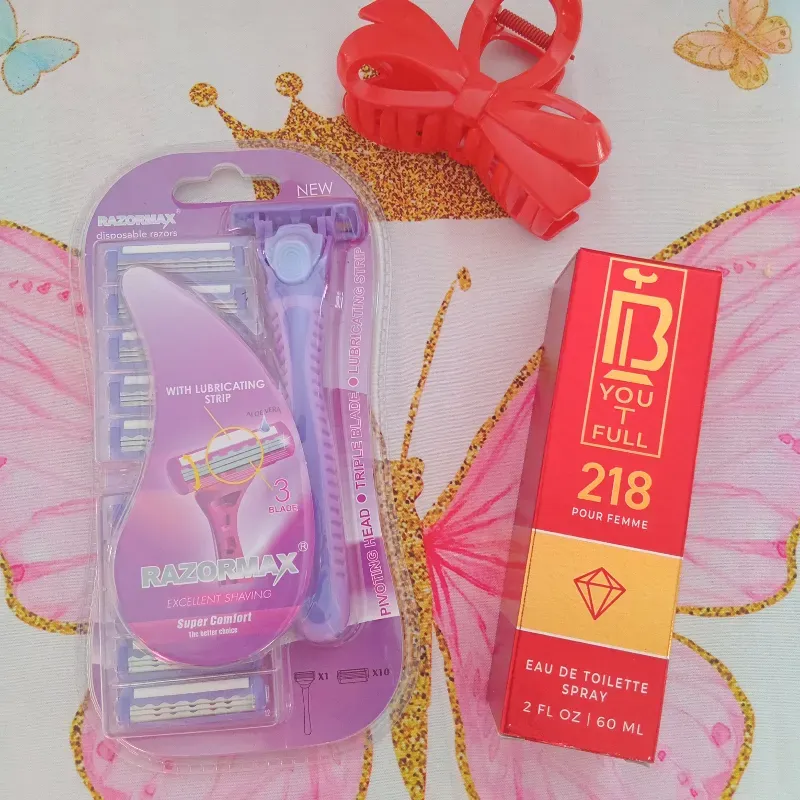 Perfume Diamante Blanco, pelizco, maquinas de afeitar morado claro