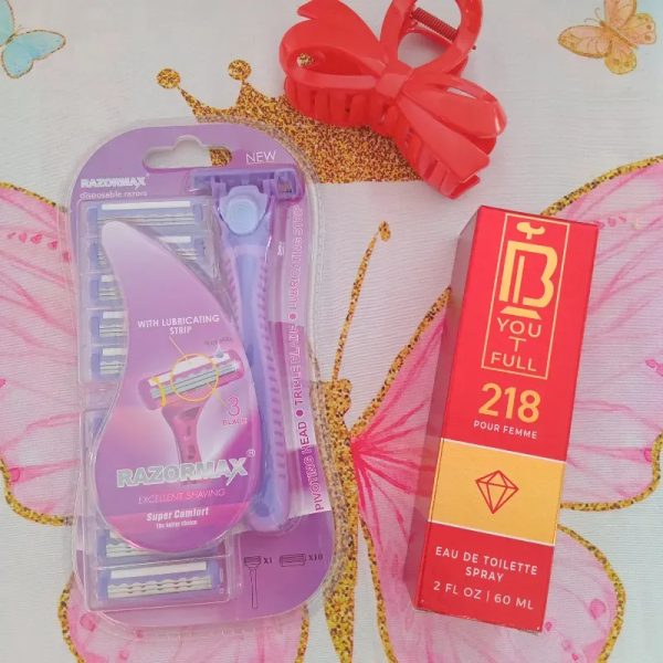 Perfume Diamante Blanco, pelizco, maquinas de afeitar morado claro