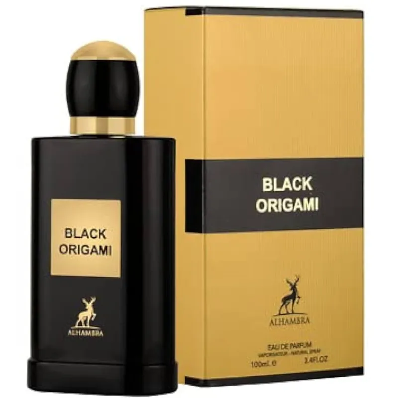 Maison alhambra Black Origami – Afrutado, Floral, Gourmand, Woody – Eau de Parfum Spray de larga duración para Unisex, 3.4 onzas / 3.4 fl oz