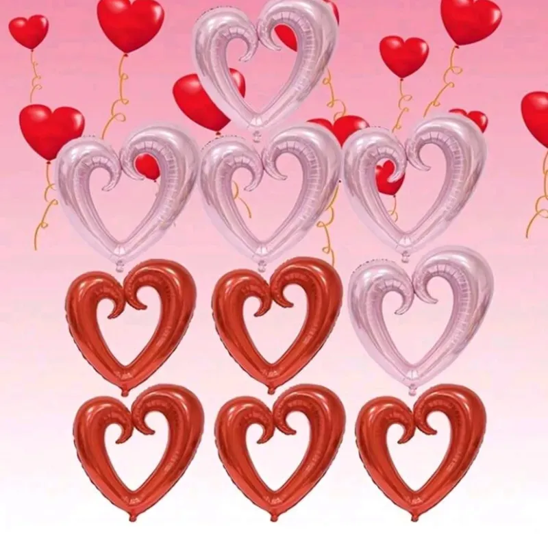 Globos foil en forma de corazón rosa y rojo