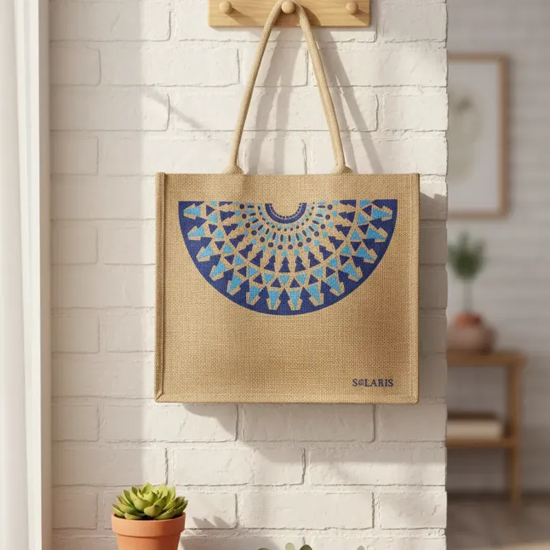 Bolso de yute abanico azul