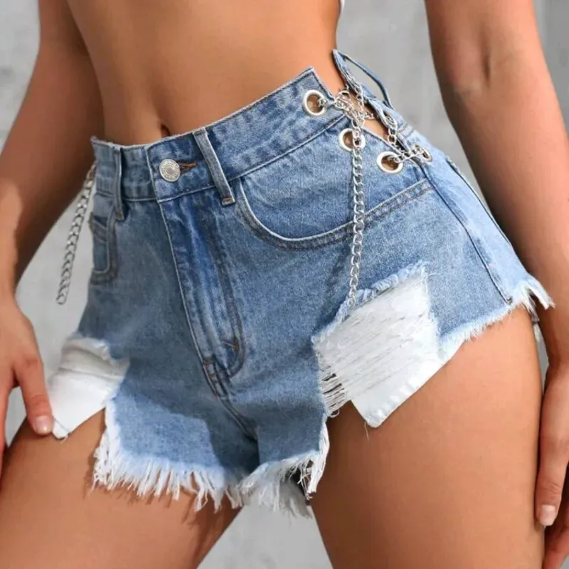 Shorts de mezclilla con cadenas — Azul