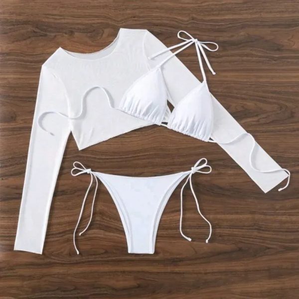  Bikini con top de mangas largas — Blanco