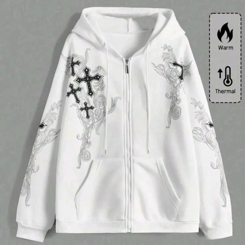 Sudadera con capucha y siper blanca