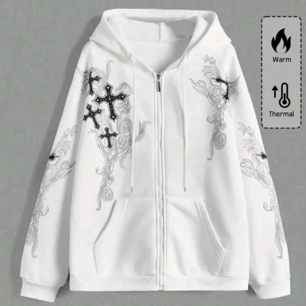 Sudadera con capucha y siper blanca