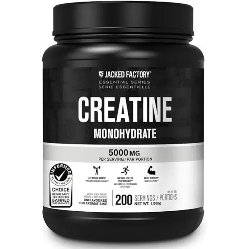 Jacked Factory - Polvo de creatina monohidrato - Suplemento diario de creatina 5g para hombres y mujeres, apto para veganos - 200 servicios, sin sabor