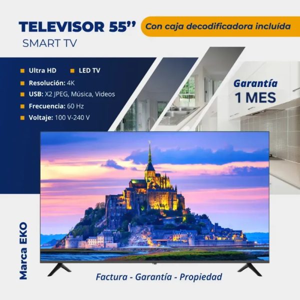 SMART TV EKO 55" HÍBRIDO (CAJITA INTERNA) + SOPORTE FIJO (FAD)