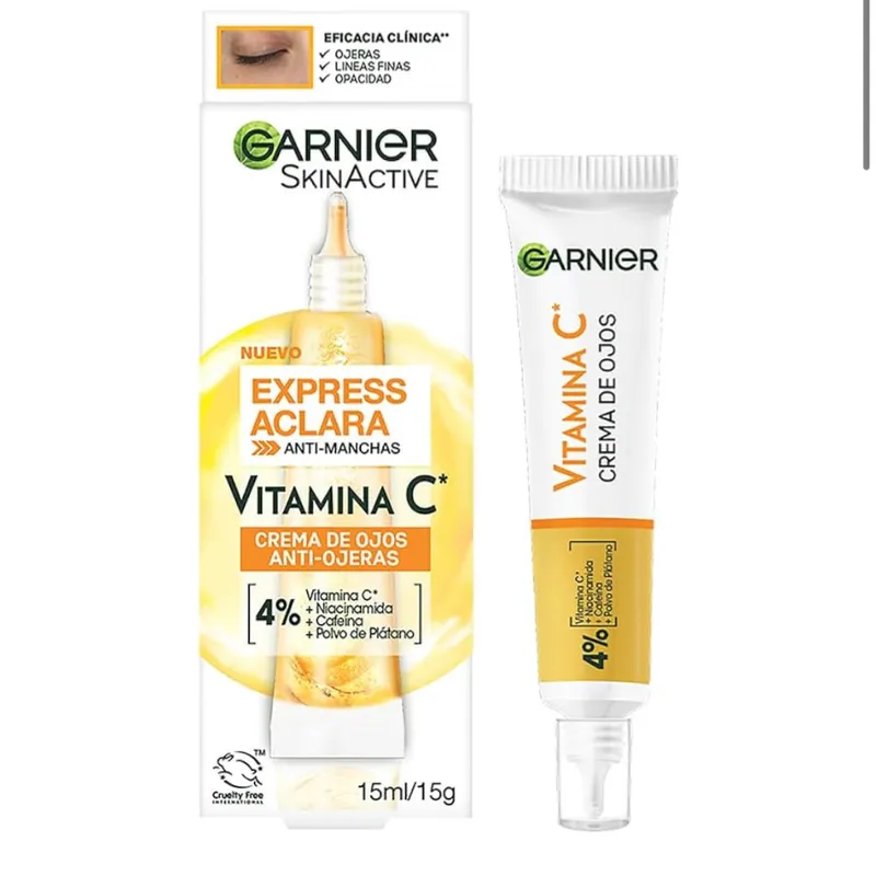 Garnier Express Aclara Crema de Ojos para Reducción Ojeras con Vitamina C + Niacinamida + Cafeína