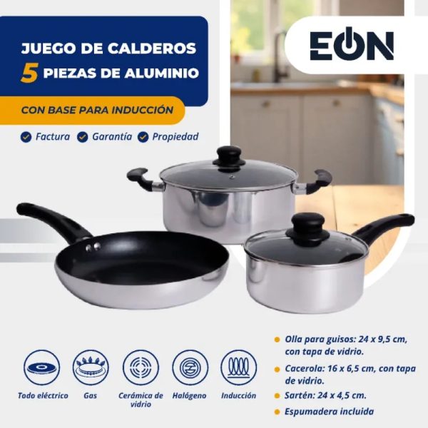  *Juego de Calderos de 5 Piezas de Aluminio Marca EÒN*
