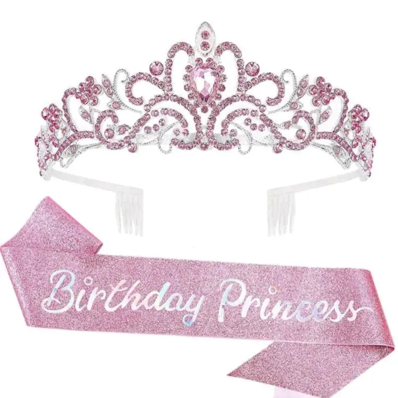 Banda y corona rosada de princesa