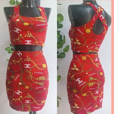 Conjunto rojo estampado (S, M)