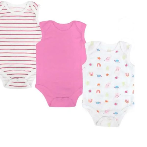 Set de Bodys Infantiles sin Mangas con Estampado Sencillo/Rayas