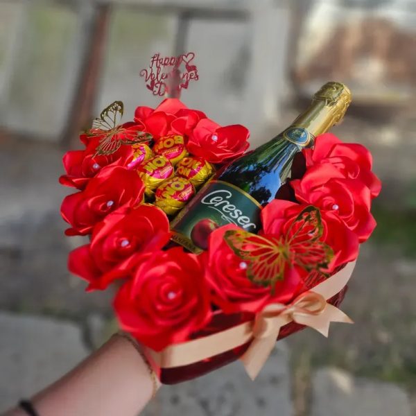 Caja de Rosas Eternas con Sidra y Bombones 