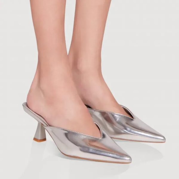 Tacones Bajos Descalzado Plateados