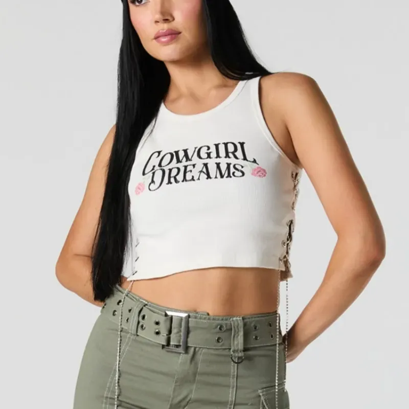 Top blanco con tiras de brillos