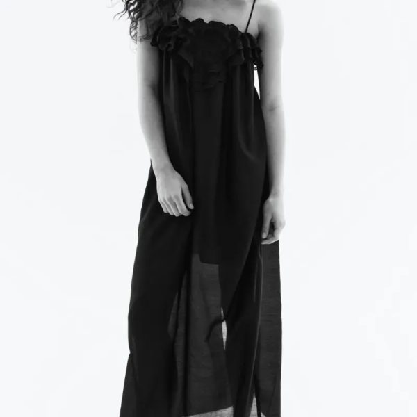 Vestido Negro Satinado con detalle de encaje H&M