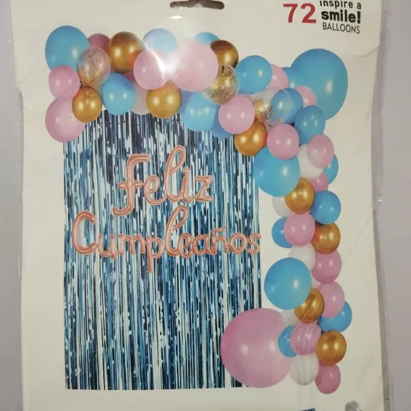 ‼️Set de Globos de 72 Piezas- Rosado, Azul y Dorado (Cartel Rosa Viejo y Cortina de flecos Azul)‼️