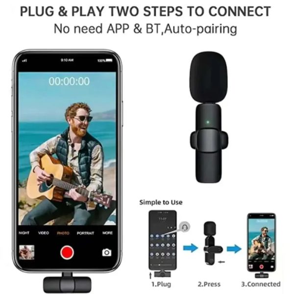  Micrófono Inalámbrico Plug & Play – Ideal para Grabar Videos, Vlogs y Entrevistas 