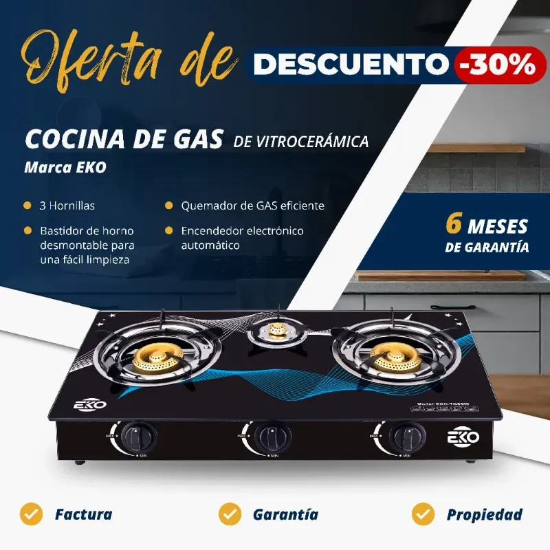 Cocina de gas de vitrocerámica