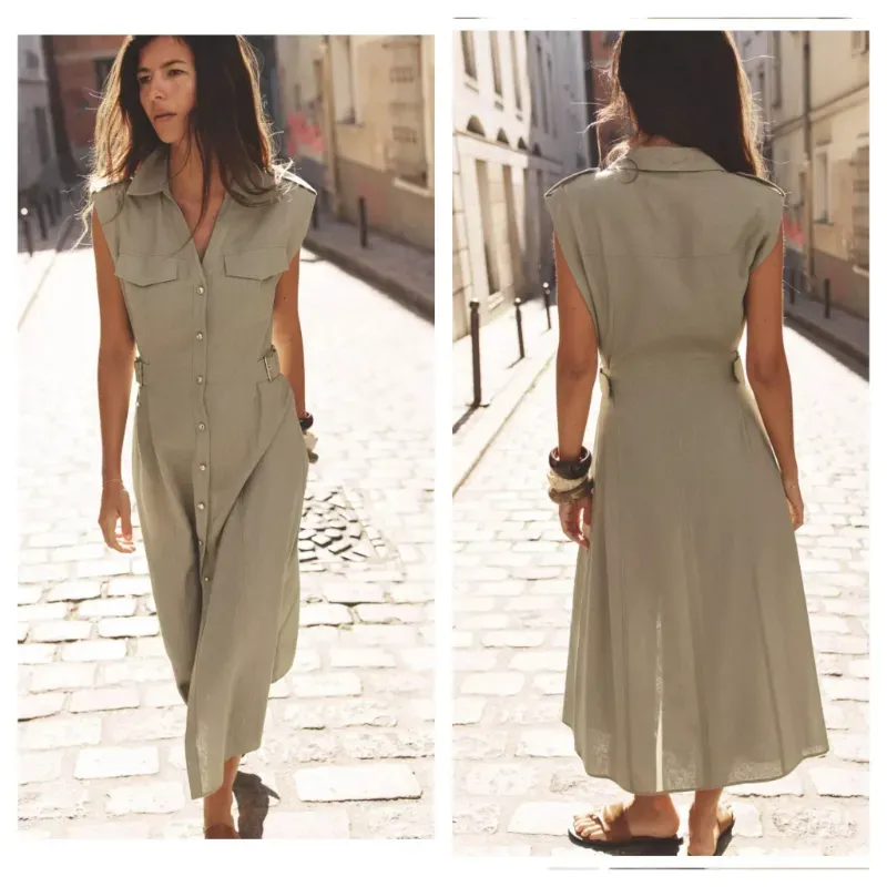 Vestido Zara lino hebillas